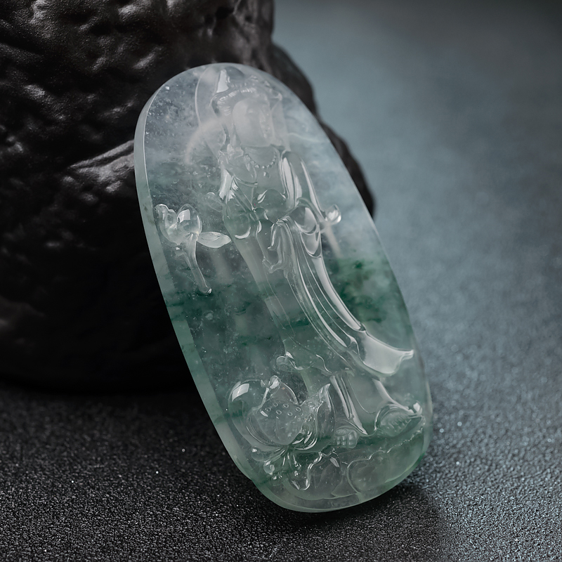 冰种翡翠观音吊坠-红掌柜