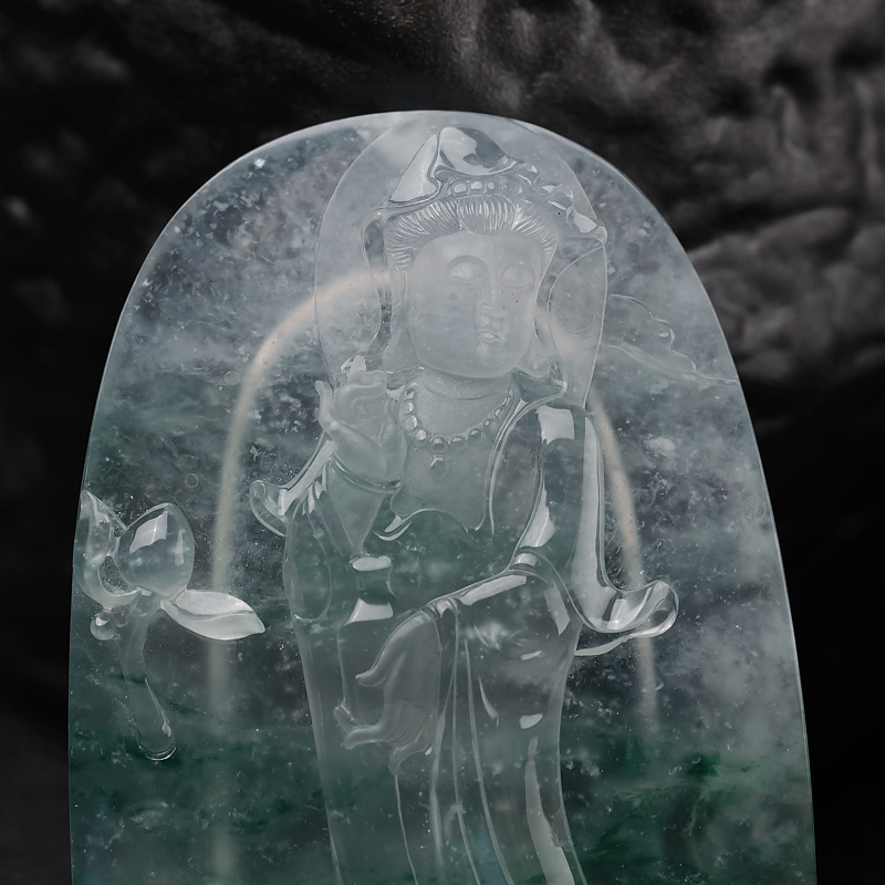 冰种飘花翡翠观音-红掌柜