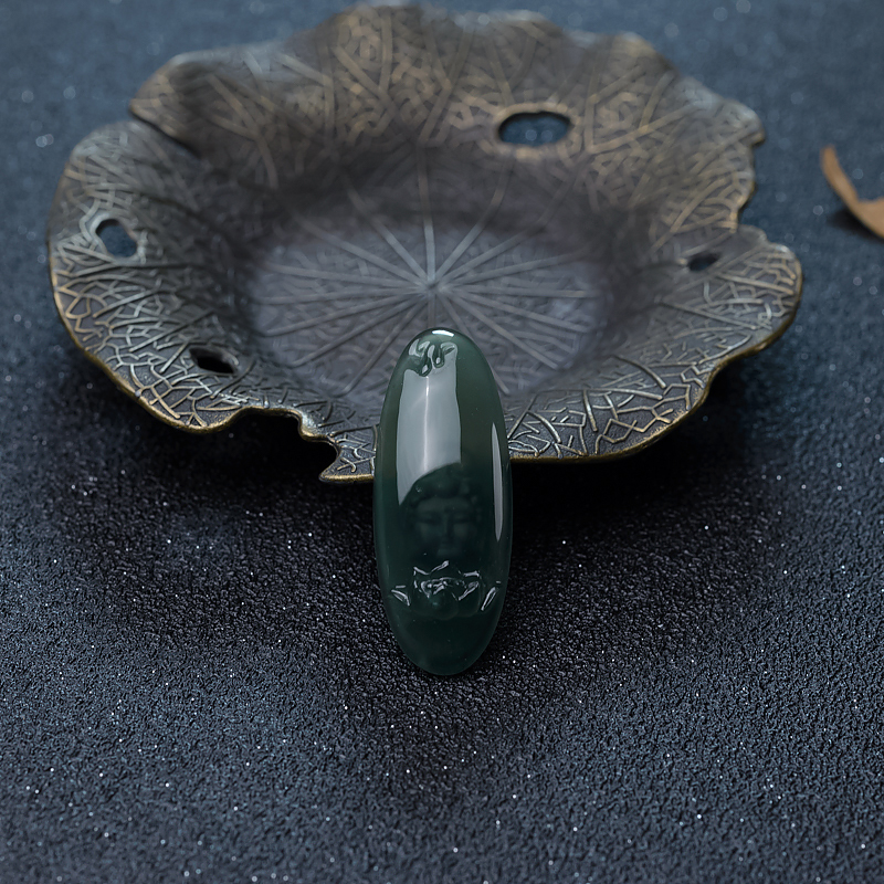 灰绿翡翠观音戒面-红掌柜