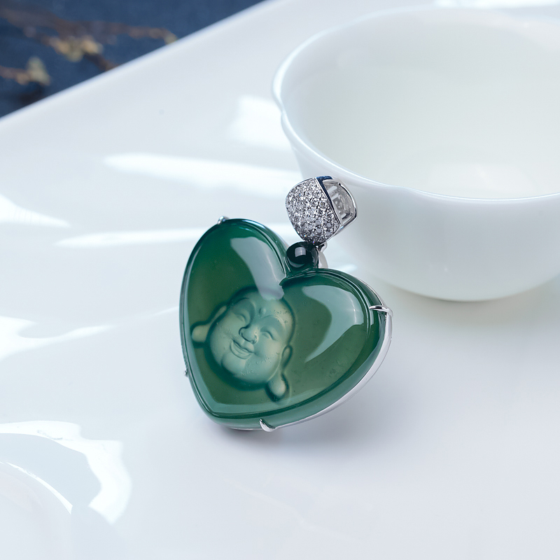 天然冰种灰绿翡翠佛吊坠-红掌柜