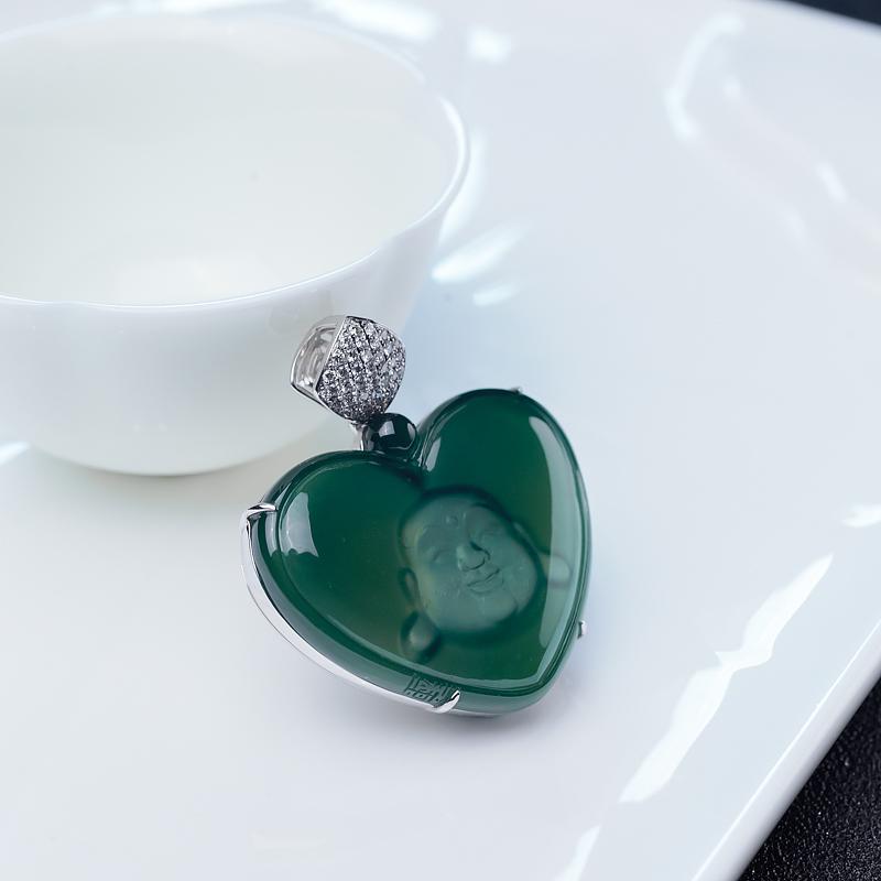 缅甸冰种灰绿翡翠佛吊坠-红掌柜