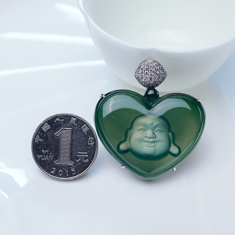 冰种灰绿翡翠佛吊坠-红掌柜