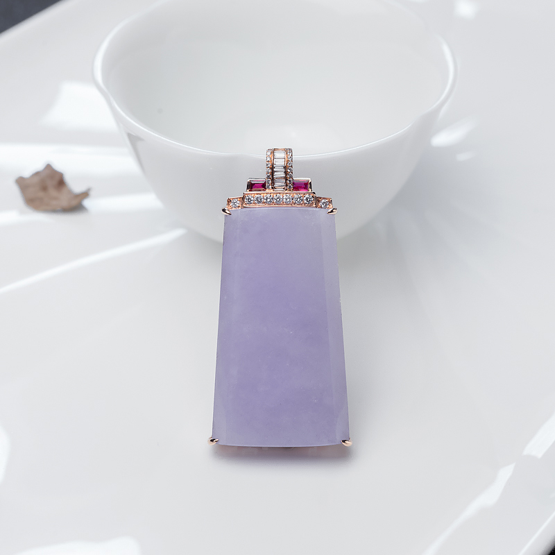 缅甸天然糯种紫罗兰翡翠无事牌吊坠-红掌柜