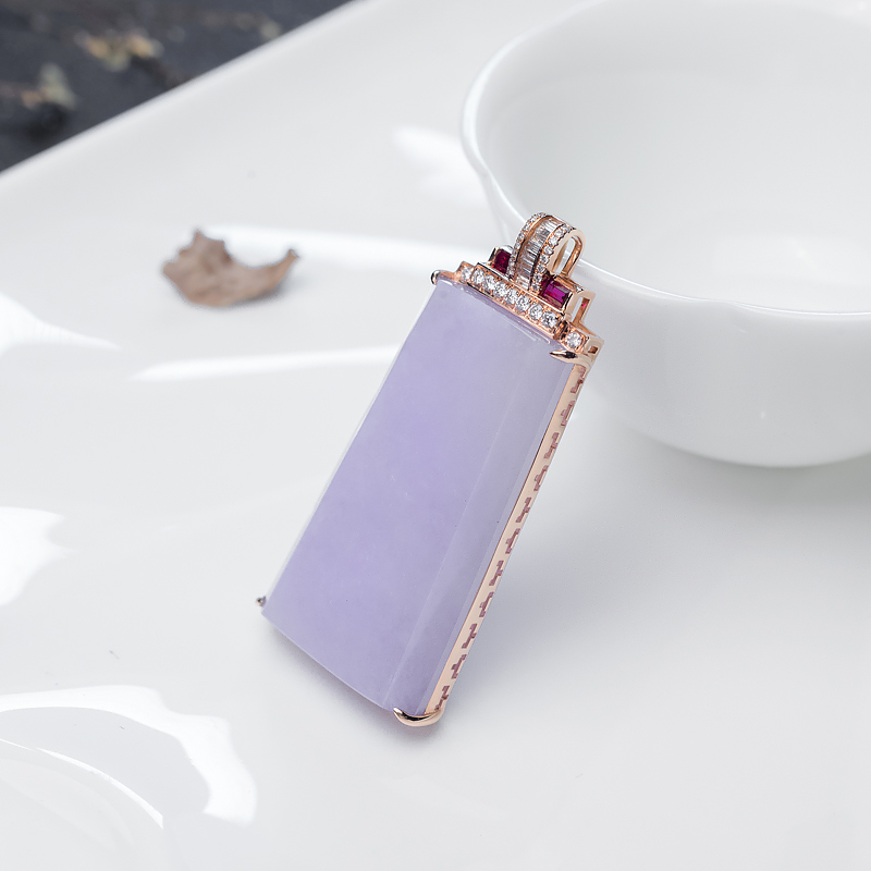 天然糯种紫罗兰翡翠无事牌吊坠-红掌柜