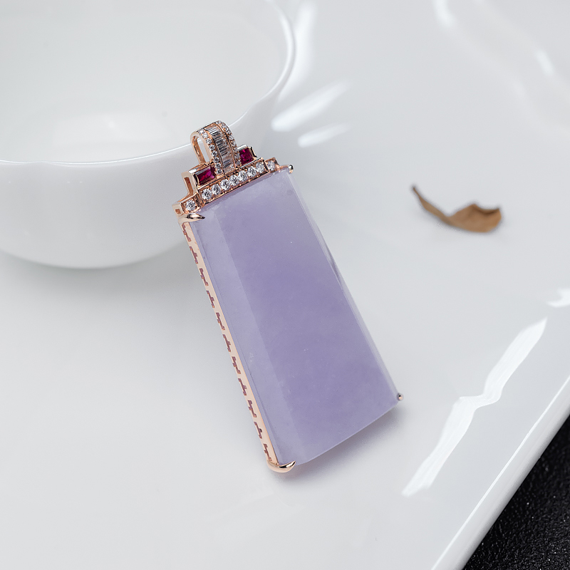 缅甸糯种紫罗兰翡翠无事牌吊坠-红掌柜