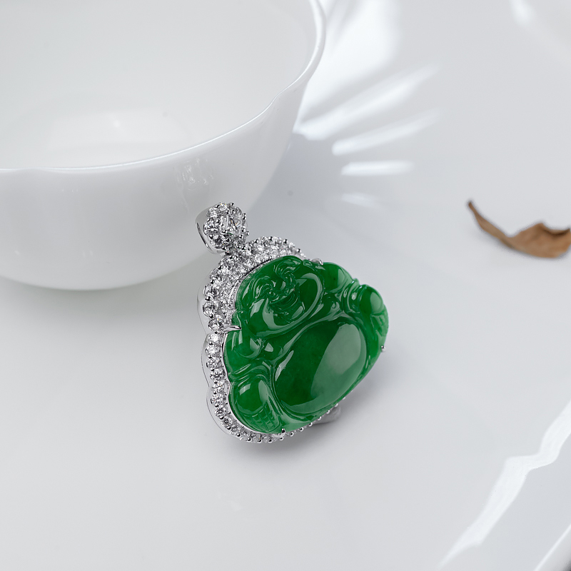 缅甸糯种翠色翡翠佛吊坠-红掌柜