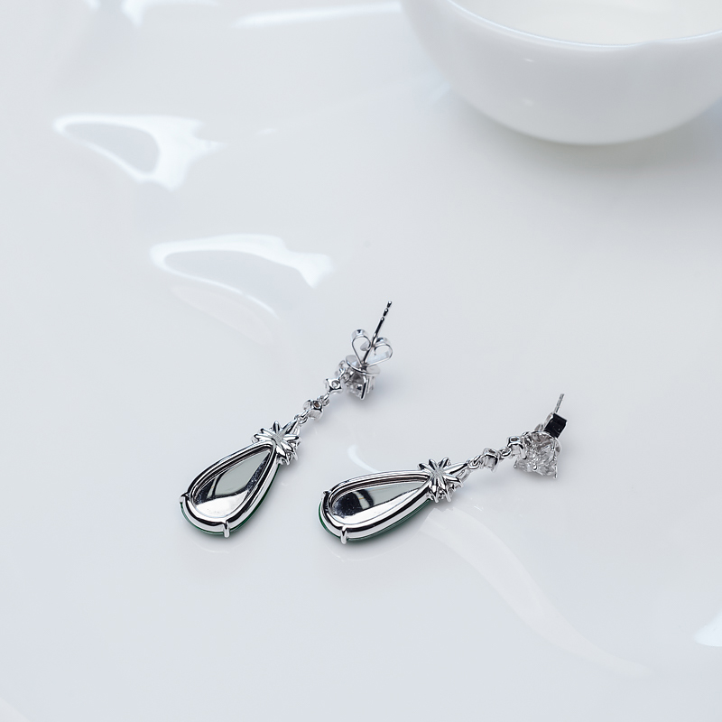 缅甸天然翠色翡翠耳坠-红掌柜