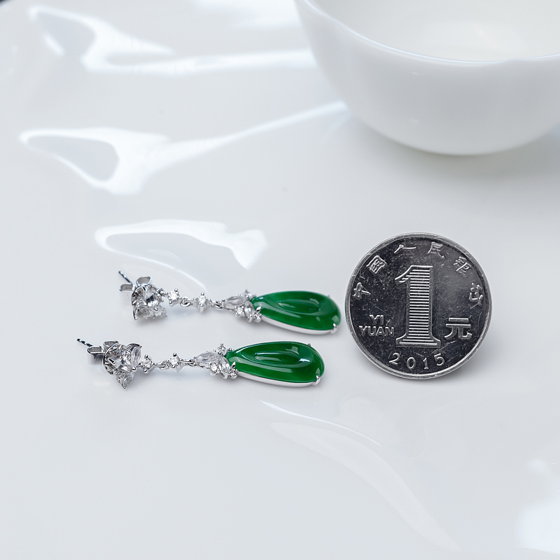 糯冰种翡翠耳坠-红掌柜