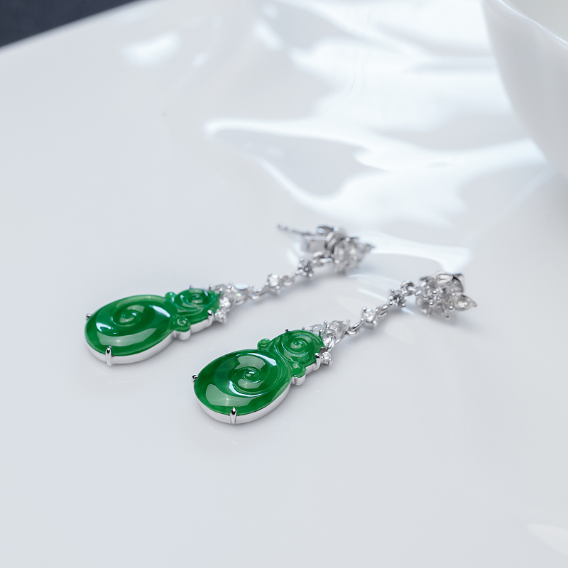 天然糯冰种翠色翡翠耳坠-红掌柜