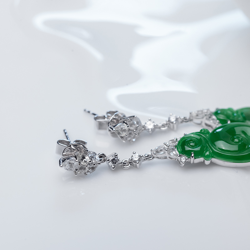 缅甸天然糯冰种翡翠耳坠-红掌柜