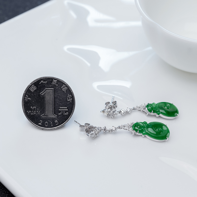 糯冰种翡翠耳坠-红掌柜