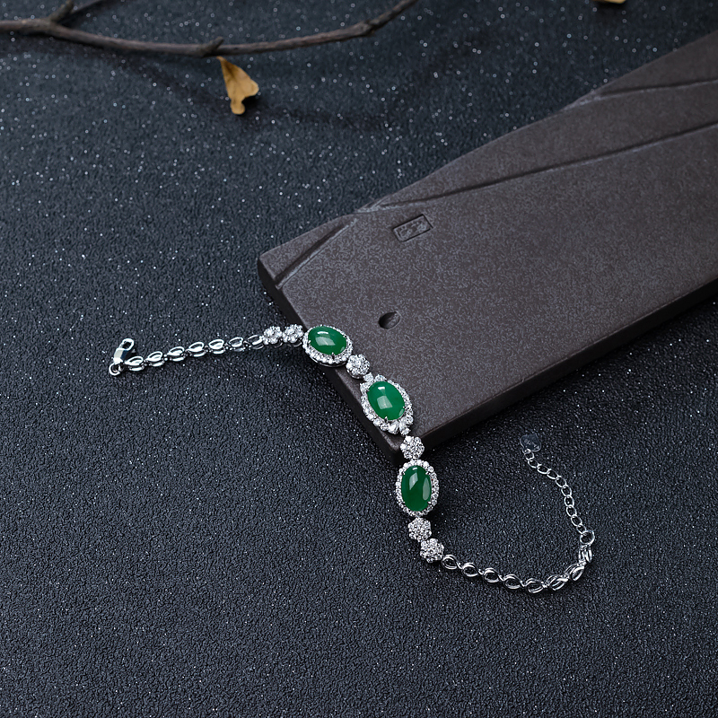 18K金镶钻糯种翠色翡翠手链-红掌柜