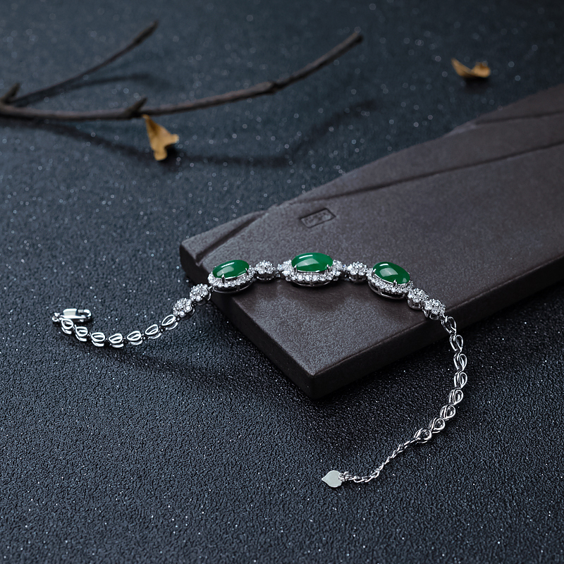 金镶钻糯种翠色翡翠手链-红掌柜