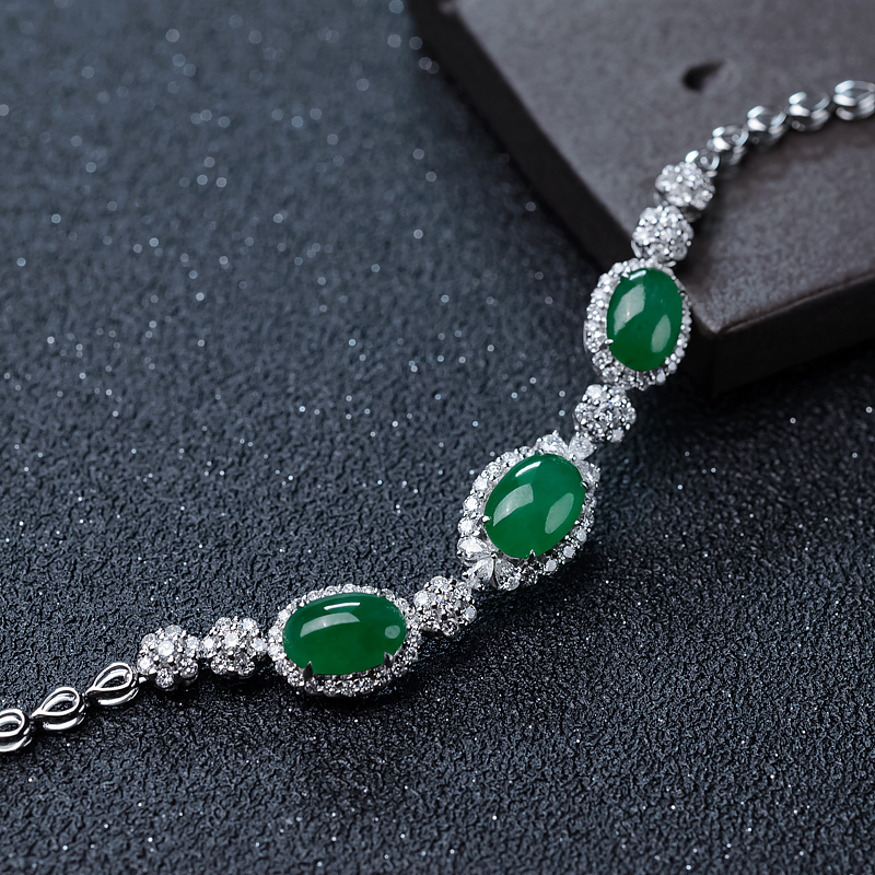 18K金镶钻糯种翡翠手链-红掌柜