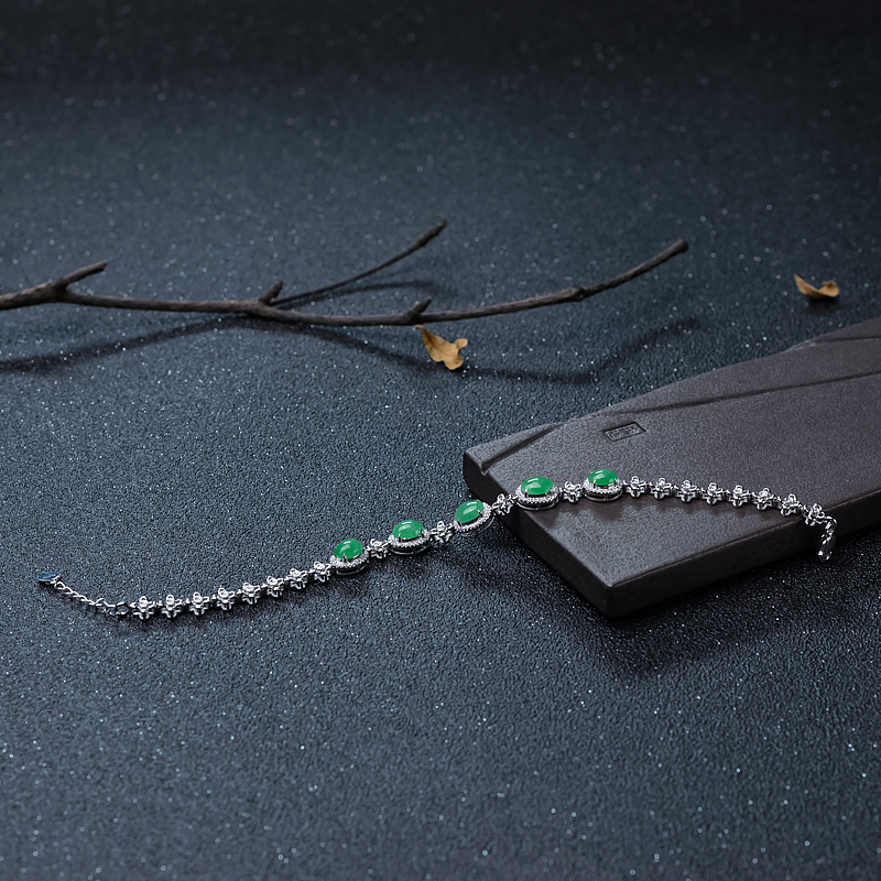 金镶钻糯种阳绿翡翠手链-红掌柜