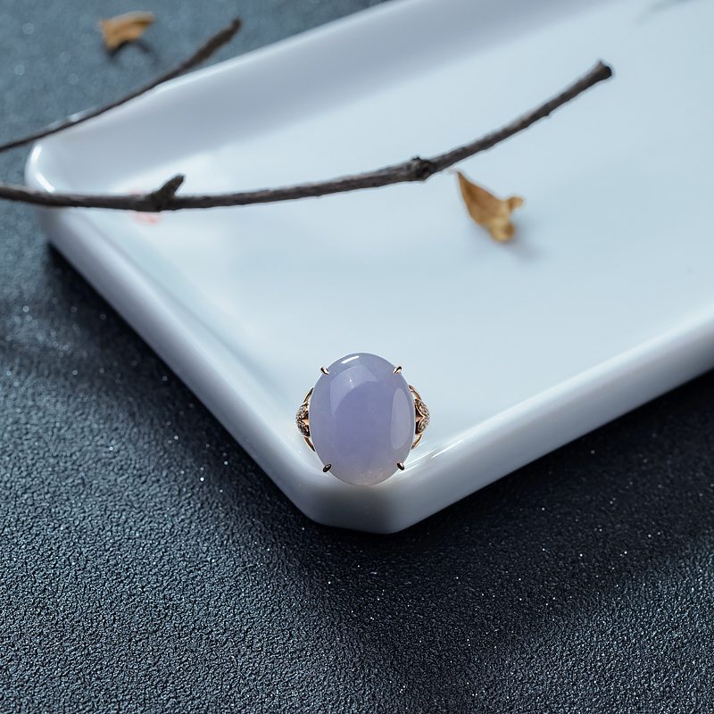 18K金镶钻糯种紫罗兰翡翠戒指-红掌柜