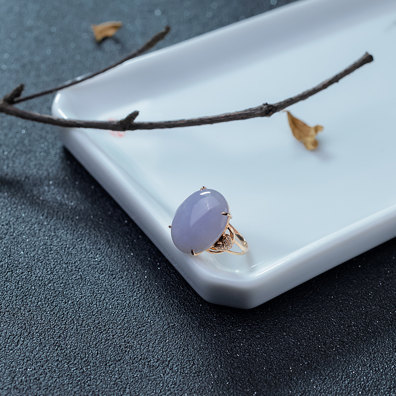 金镶钻糯种紫罗兰翡翠戒指-红掌柜