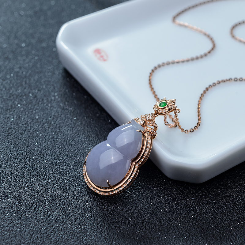 金镶钻糯种紫罗兰翡翠葫芦吊坠-红掌柜