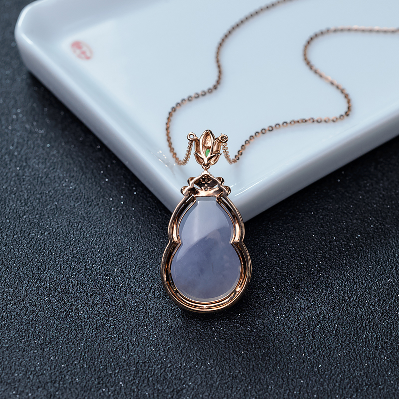 18K金镶钻紫罗兰翡翠葫芦吊坠-红掌柜