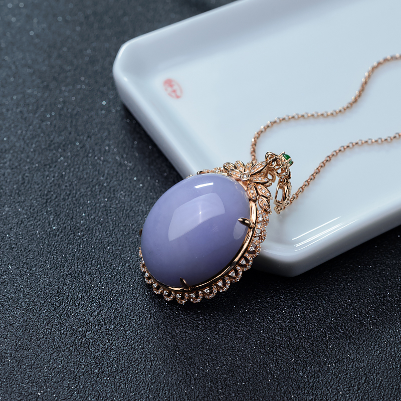 金镶钻糯种紫罗兰翡翠蛋面形吊坠-红掌柜