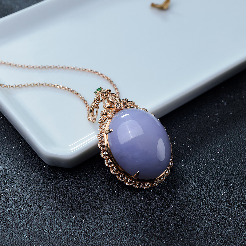 糯种紫罗兰翡翠蛋面形吊坠-红掌柜