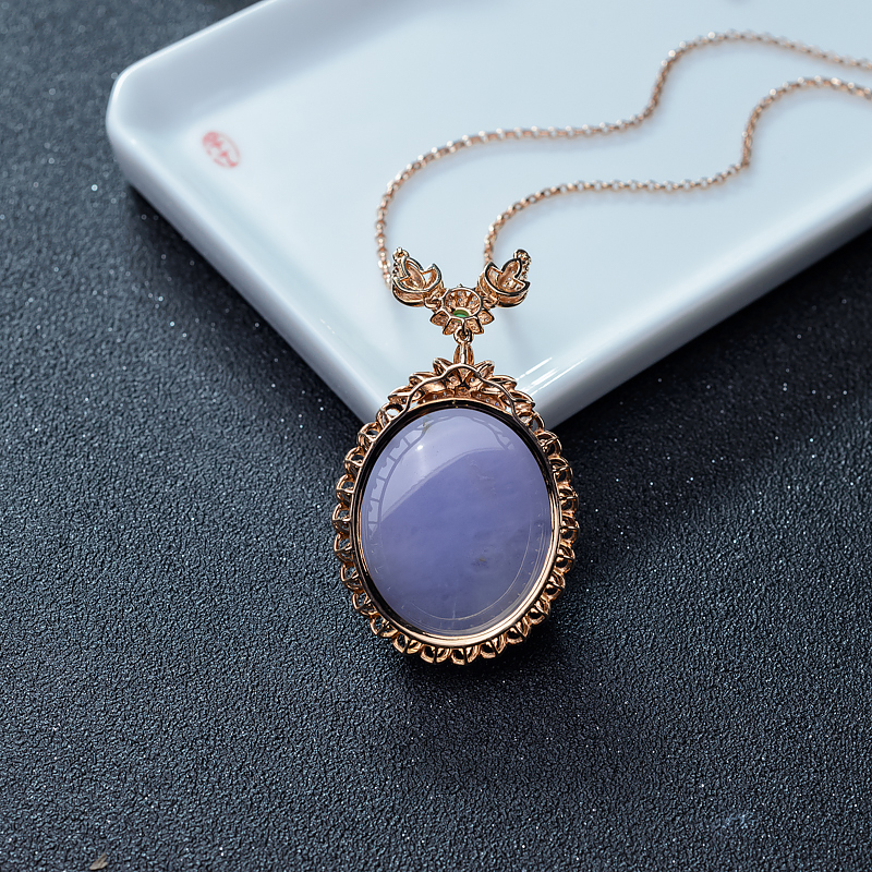 紫罗兰翡翠蛋面形吊坠-红掌柜