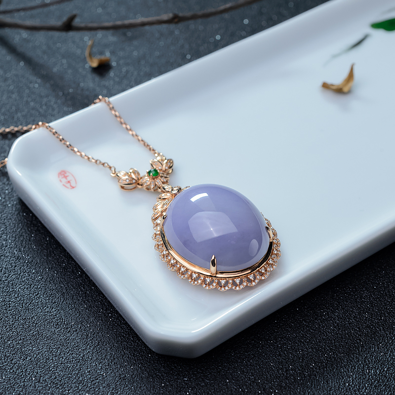 糯种翡翠蛋面形吊坠-红掌柜