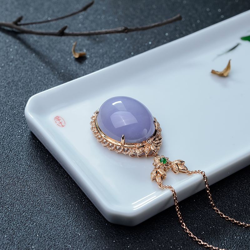 18K金镶钻紫罗兰翡翠吊坠-红掌柜