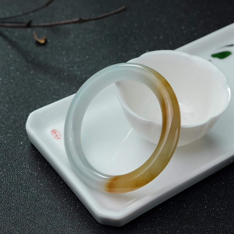 57mm糯冰种俏色翡翠圆镯-红掌柜