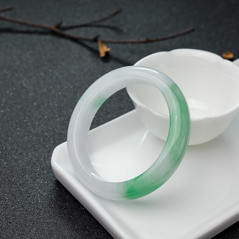 59mm糯种飘翠翡翠平安镯-红掌柜