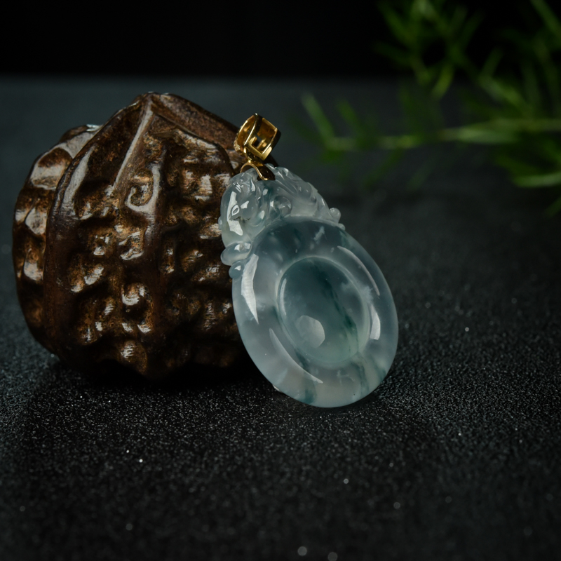 金镶钻冰种飘花翡翠福贝吊坠-红掌柜