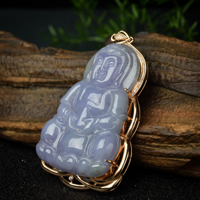 18K糯种紫罗兰翡翠观音吊坠-红掌柜