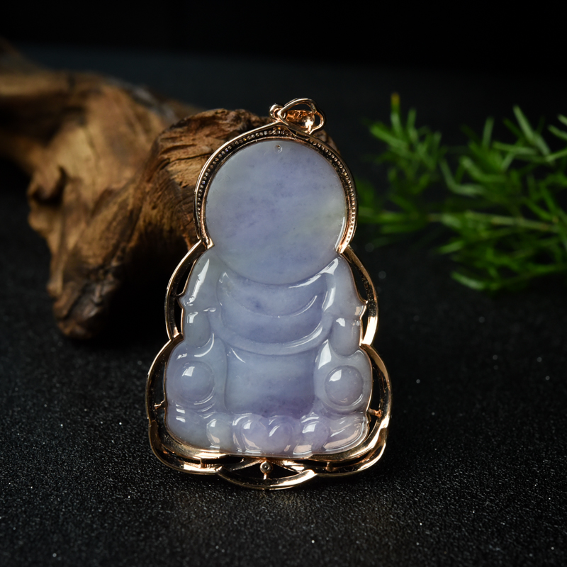 天然糯种紫罗兰翡翠观音吊坠-红掌柜