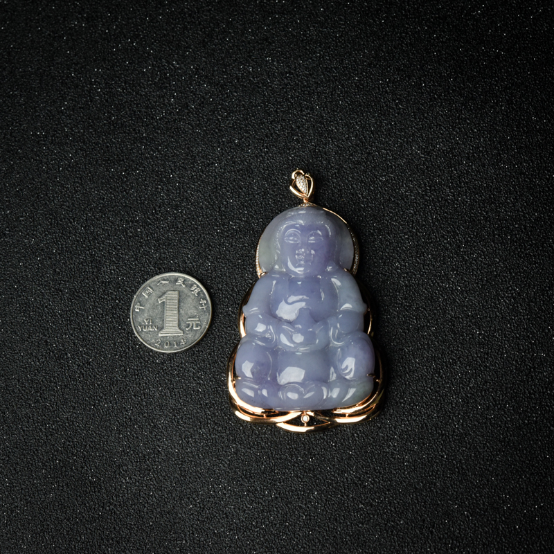 18K金镶钻糯种紫罗兰翡翠吊坠-红掌柜