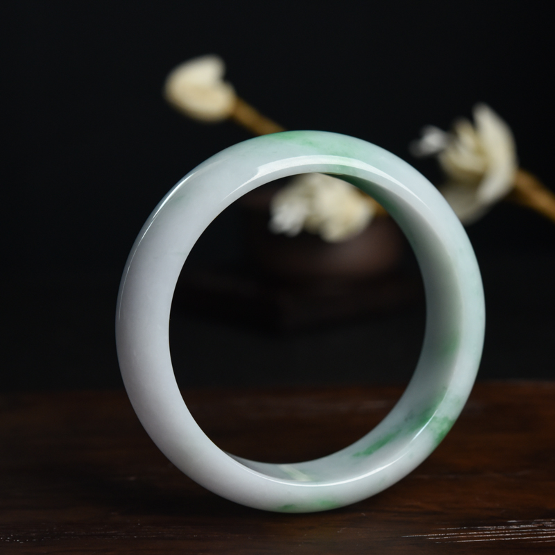 60mm糯种飘翠翡翠平安镯-红掌柜
