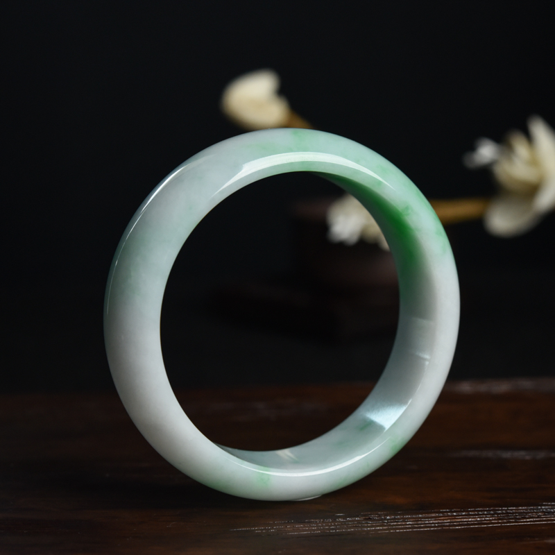 59.5mm糯种飘翠翡翠平安镯-红掌柜