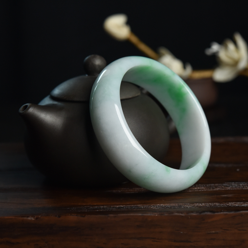 59.5mm天然糯种飘翠翡翠平安镯-红掌柜