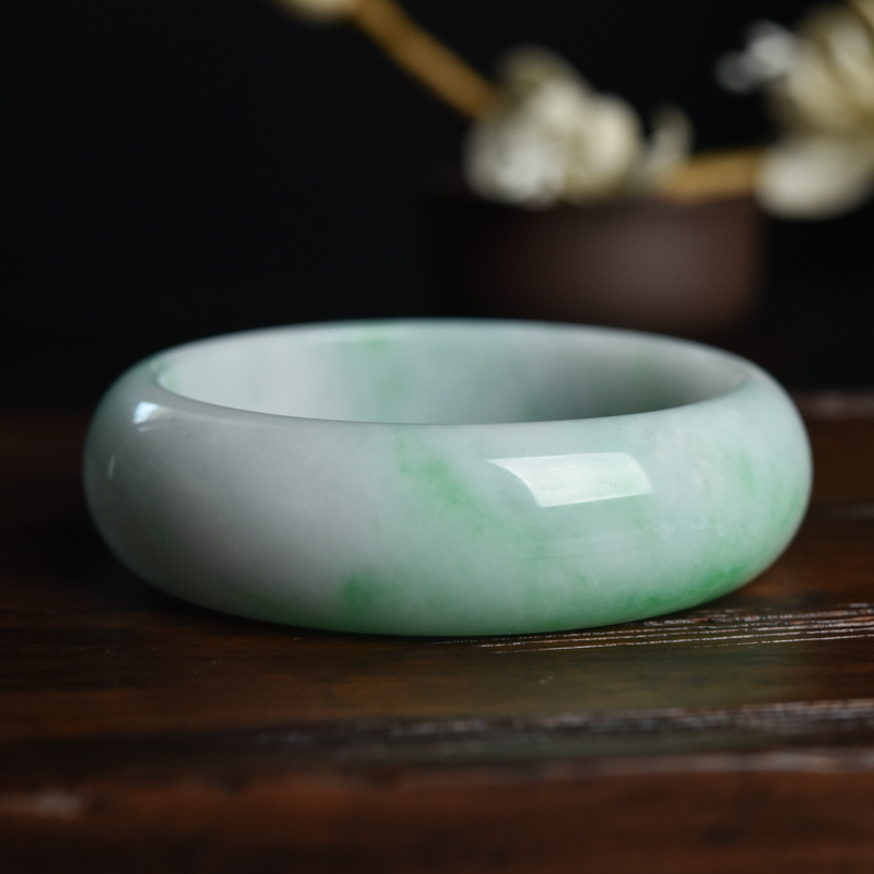 缅甸糯种飘翠翡翠平安镯-红掌柜