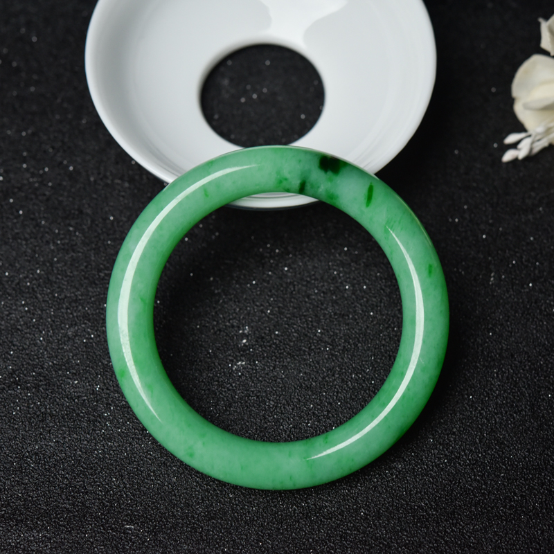 59mm糯种翠色翡翠圆镯-红掌柜