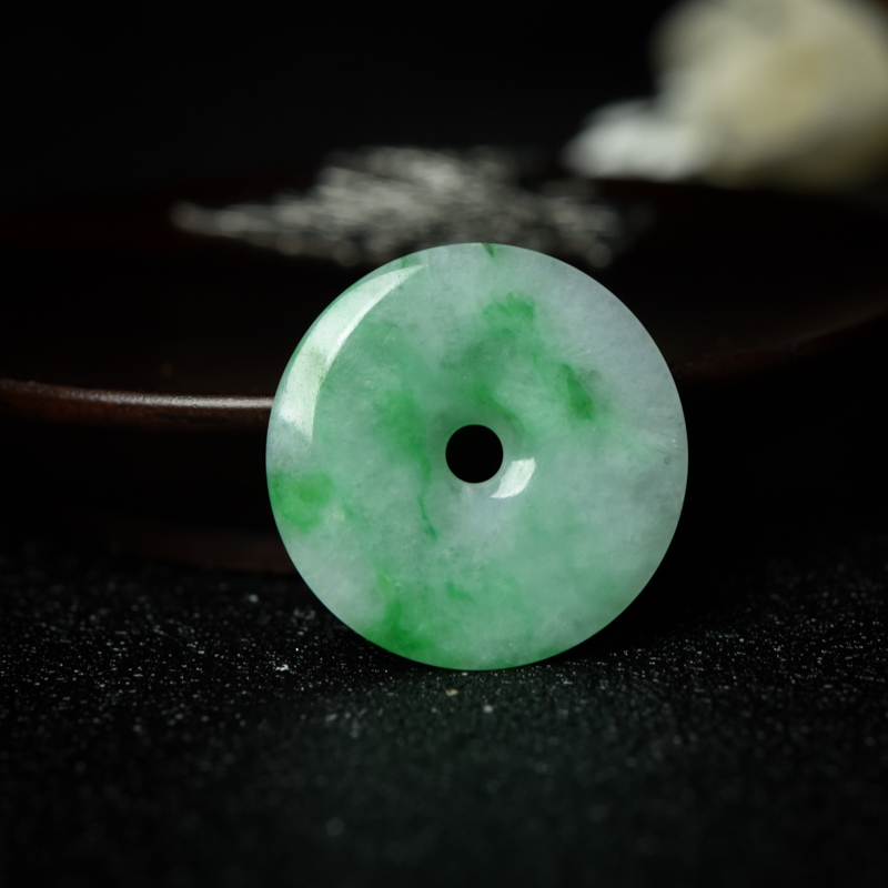 缅甸糯种飘翠翡翠平安扣吊坠-红掌柜