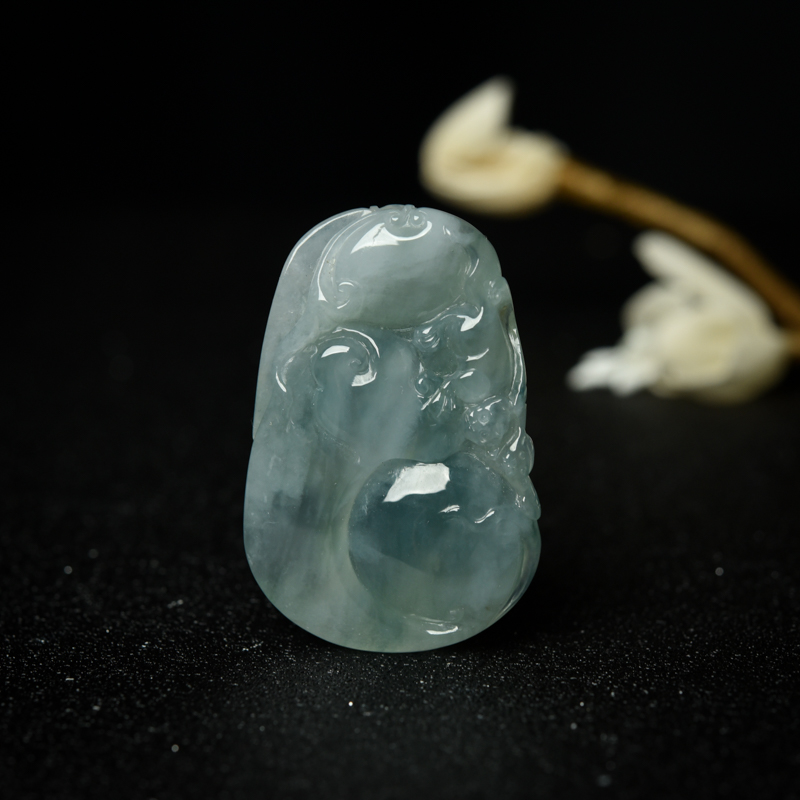 糯冰种飘花翡翠福在眼前吊坠-红掌柜
