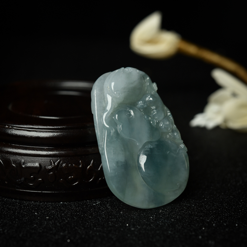 缅甸糯冰种飘花翡翠福在眼前吊坠-红掌柜