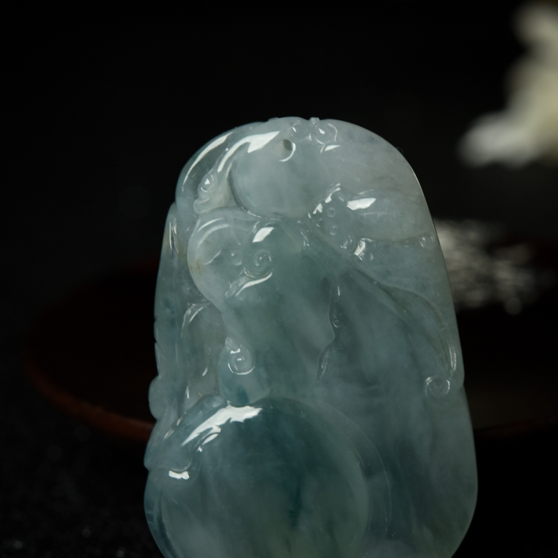 糯冰种天然翡翠福在眼前吊坠-红掌柜