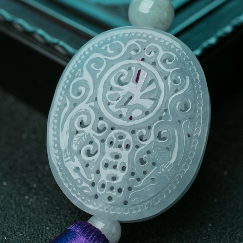 缅甸翡翠镂雕福牌车挂-红掌柜