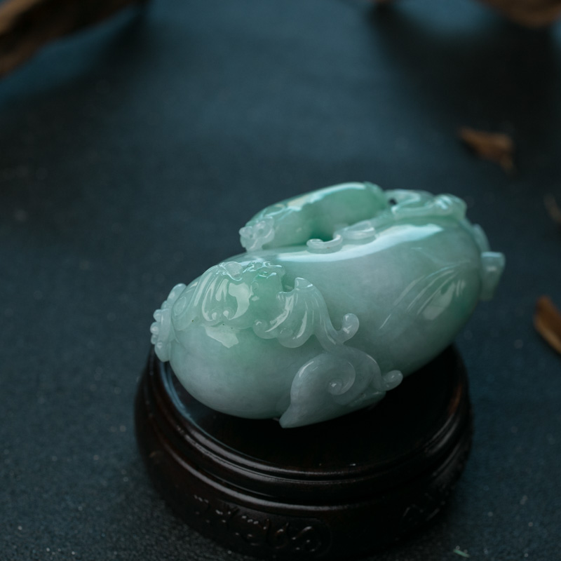 天然翡翠福瓜手把件-红掌柜