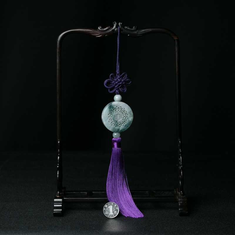 糯种飘花翡翠镂雕双喜车挂-红掌柜