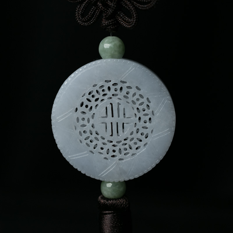 缅甸翡翠镂雕双喜车挂-红掌柜