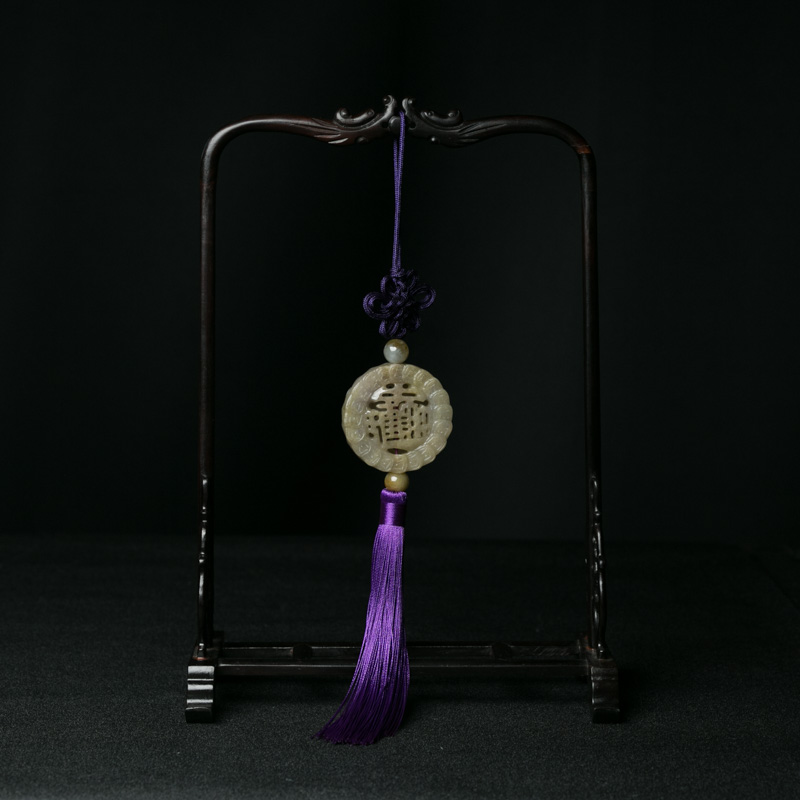 糯种黄翡镂雕招财进宝车挂-红掌柜