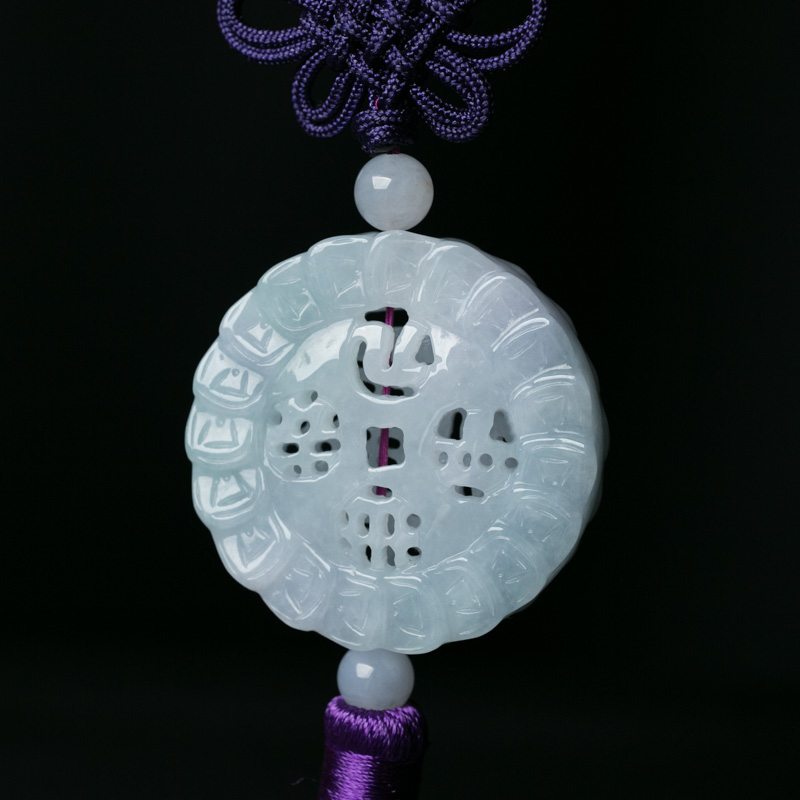 缅甸天然翡翠镂雕招财进宝车挂-红掌柜