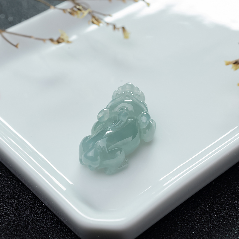 缅甸糯冰种浅绿翡翠貔貅吊坠-红掌柜